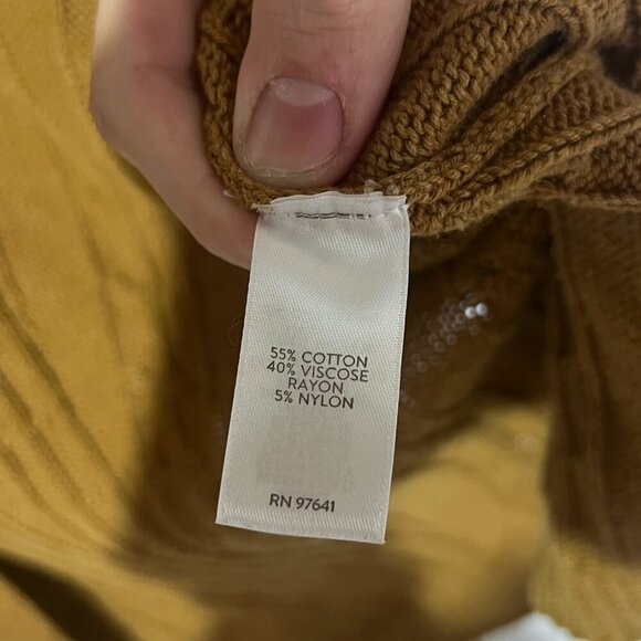 J. Jill Open Front Cardigan Long Line Cable Knit Mustard Brown Size LP Fishermen - Picture 8 of 10